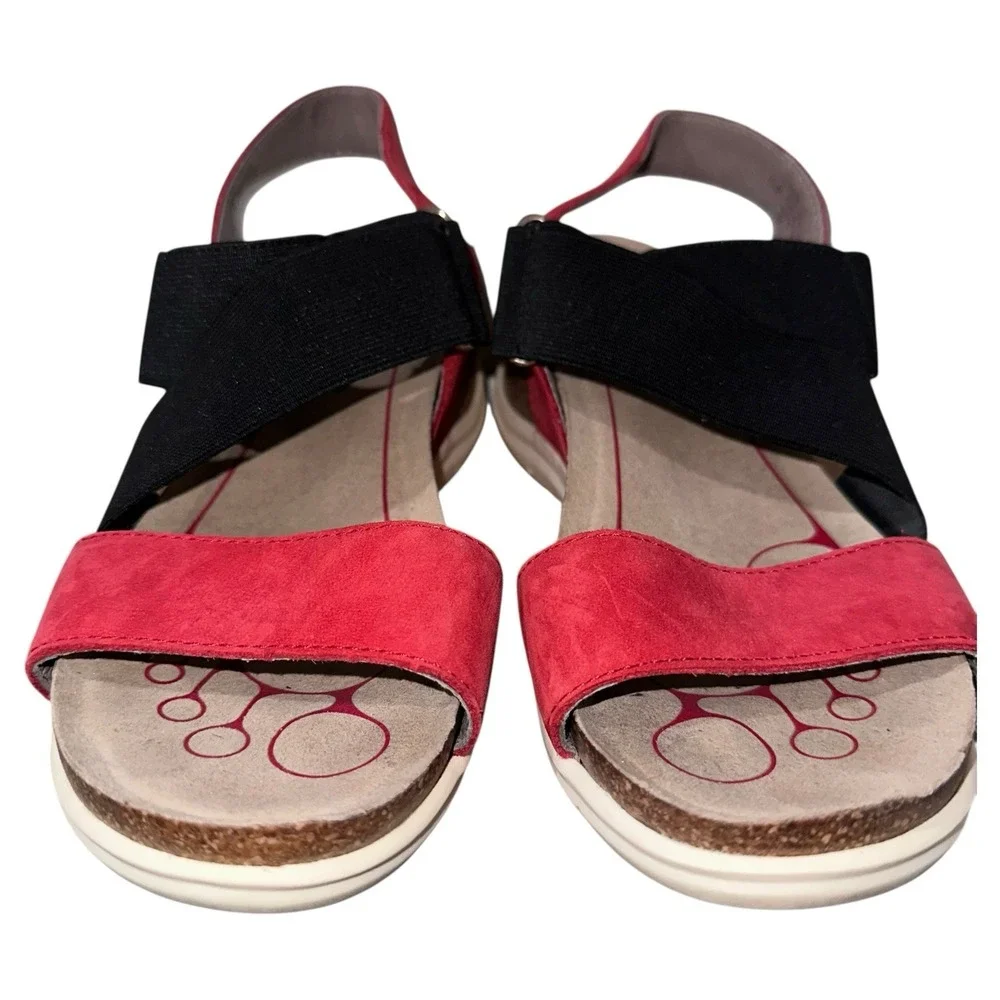 Bionica Women's 8.5M Red Leather Slingback‎ Wedge Sandals Comfort Cork Footbed